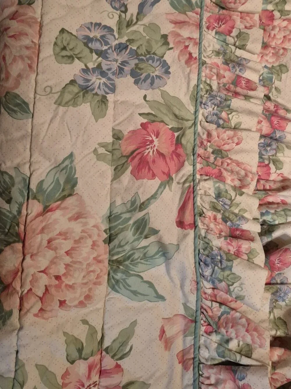 Rare Vintage 90s Croscill 5 Piece Floral Ruffled Queen Bedspread BeddingEnsemble